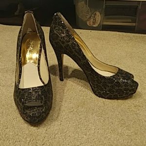 Michael Kors Metallic Leopard Peeptoe Heels 6 1/2